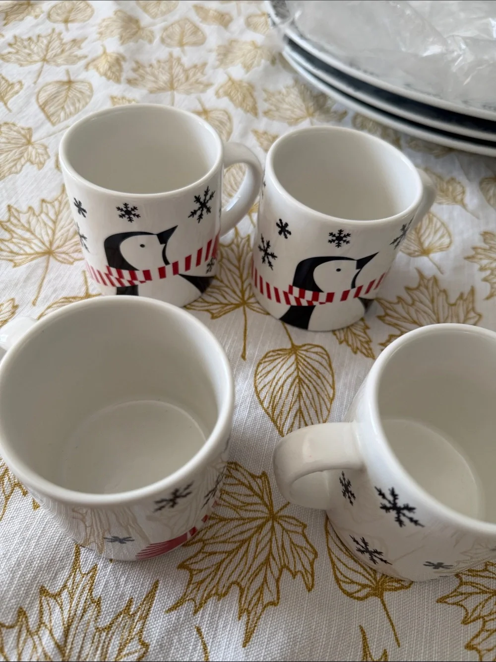 Crate & Barrel Penguin & Snowflakes “Jolly Duo” Child's Mug set of 4